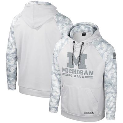 Men's Colosseum Gray Michigan Wolverines OHT Military Appreciation Ice Raglan Pullover Hoodie