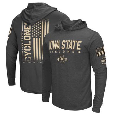 Men's Colosseum Heather Black Iowa State Cyclones Team OHT Military Appreciation Long Sleeve Hoodie T-Shirt