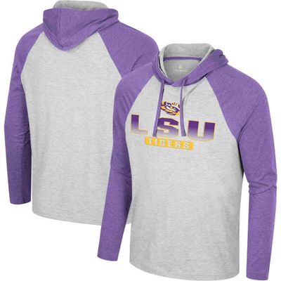 Men's Colosseum Heather Gray LSU Tigers Hasta La Vista Raglan Hoodie Long Sleeve T-Shirt