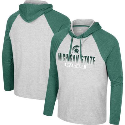 Men's Colosseum Heather Gray Michigan State Spartans Hasta La Vista Raglan Hoodie Long Sleeve T-Shirt