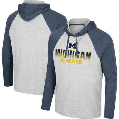 Men's Colosseum Heather Gray Michigan Wolverines Hasta La Vista Raglan Hoodie Long Sleeve T-Shirt