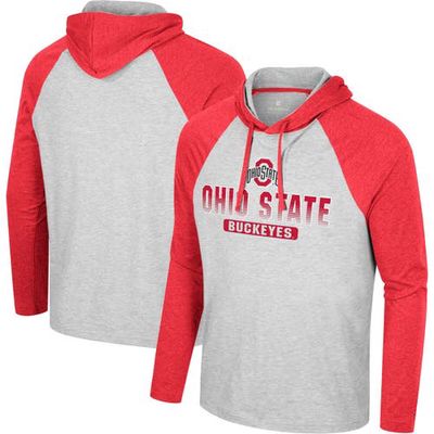 Men's Colosseum Heather Gray Ohio State Buckeyes Hasta La Vista Raglan Hoodie Long Sleeve T-Shirt
