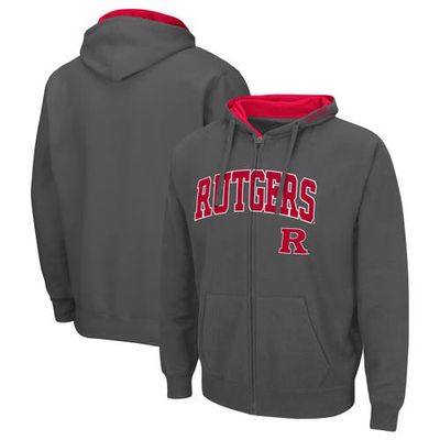 Men's Colosseum Heather Gray Rutgers Scarlet Knights Arch & Logo 3.0 Full-Zip Hoodie