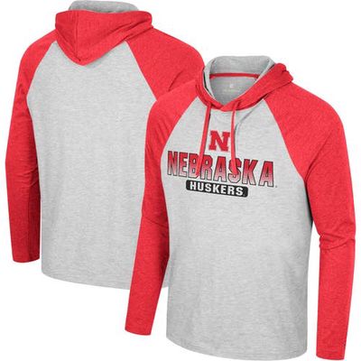 Men's Colosseum Heather Grey Nebraska Huskers Hasta La Vista Raglan Hoodie Long Sleeve T-Shirt in Heather Gray