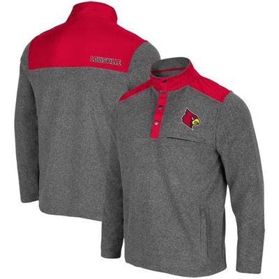 Men's Colosseum Heathered Charcoal/Red Louisville Cardinals Huff Snap Pullover in Heather Charcoal
