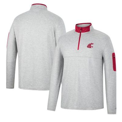 Men's Colosseum Heathered Gray/Crimson Washington State Cougars Country Club Windshirt Quarter-Zip Jacket in Heather Gray