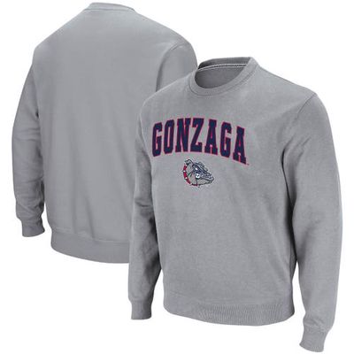 Men's Colosseum Heathered Gray Gonzaga Bulldogs Arch & Logo Tackle Twill Pullover Sweatshirt in Heather Gray