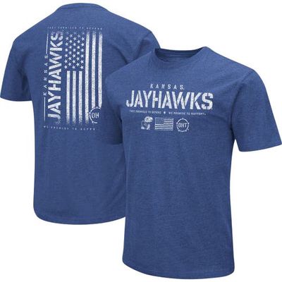 Men's Colosseum Royal Kansas Jayhawks OHT Military Appreciation Flag 2.0 T-Shirt in Heather Royal