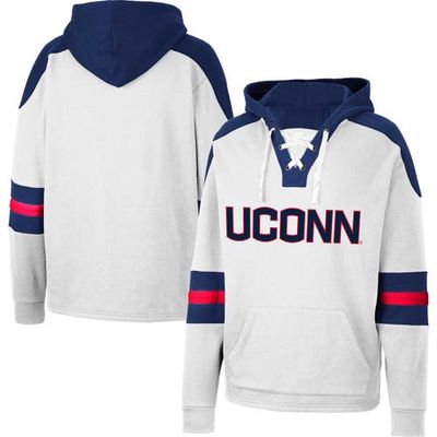 Men's Colosseum White UConn Huskies Lace-Up 4.0 Pullover Hoodie