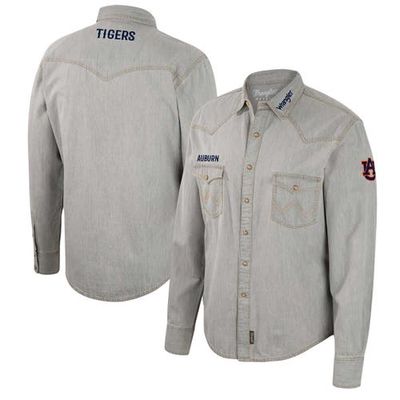 Men's Colosseum x Wrangler Gray Auburn Tigers Cowboy Cut Western Full-Snap Long Sleeve Shirt