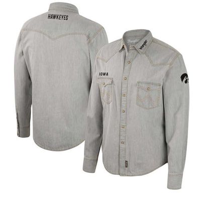 Men's Colosseum x Wrangler Gray Iowa Hawkeyes Cowboy Cut Western Full-Snap Long Sleeve Shirt