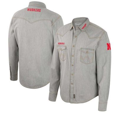 Men's Colosseum x Wrangler Gray Nebraska Huskers Cowboy Cut Western Full-Snap Long Sleeve Shirt