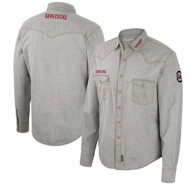 Men's Colosseum x Wrangler Gray South Carolina Gamecocks Cowboy Cut Western Full-Snap Long Sleeve Shirt