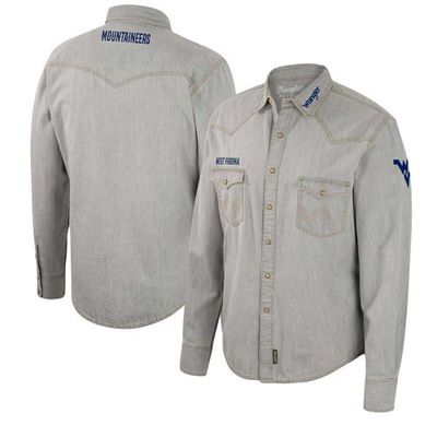 Men's Colosseum x Wrangler Gray West Virginia Mountaineers Cowboy Cut Western Full-Snap Long Sleeve Shirt