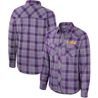 Men's Colosseum x Wrangler Purple LSU Tigers Plaid Western Long Sleeve Full-Snap Shirt