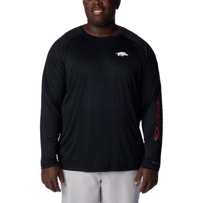 Men's Columbia Black Arkansas Razorbacks Big & Tall PFG Terminal Tackle Omni-Shade Raglan Long Sleeve T-Shirt