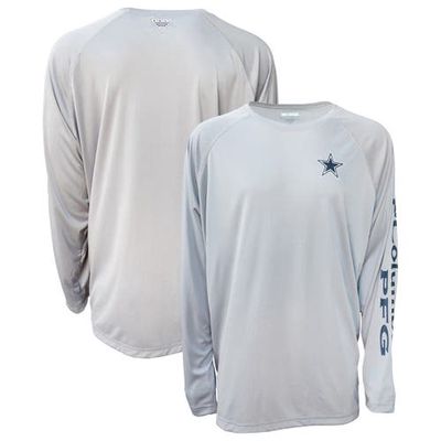 Men's Columbia Gray Dallas Cowboys Terminal Tackle Omni-Shade Omni-Wick Raglan Long Sleeve T-Shirt