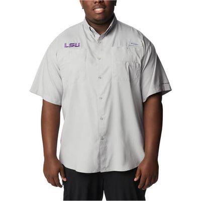 Men's Columbia Gray LSU Tigers Big & Tall Tamiami Omni-Shade Button-Down Shirt