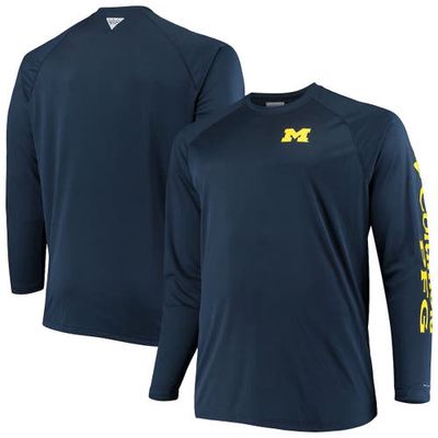 Men's Columbia Navy Michigan Wolverines Big & Tall Terminal Tackle Long Sleeve Omni-Shade T-Shirt