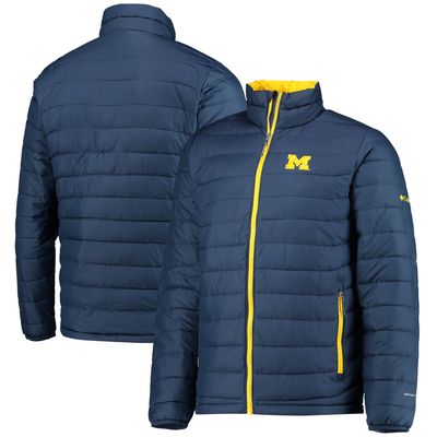 Men's Columbia Navy Michigan Wolverines Powder Lite Omni-Heat Reflective Full-Zip Jacket