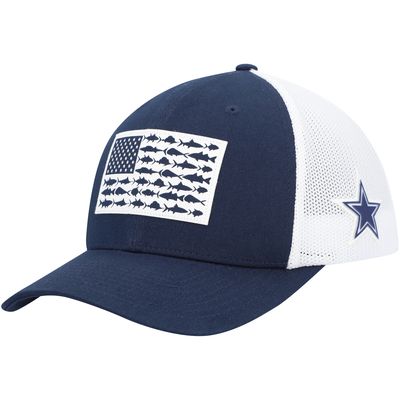 Men's Columbia Navy/White Dallas Cowboys Mesh Fish Flag Flex Hat