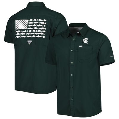 Men's Columbia PFG Green Michigan State Spartans Slack Tide Camp Button-Up Shirt
