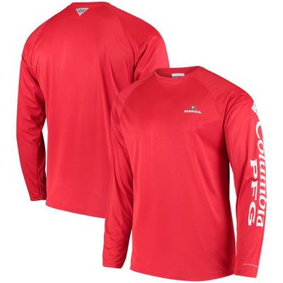Men's Columbia PFG Red Georgia Bulldogs Terminal Tackle Omni-Shade Long Sleeve T-Shirt