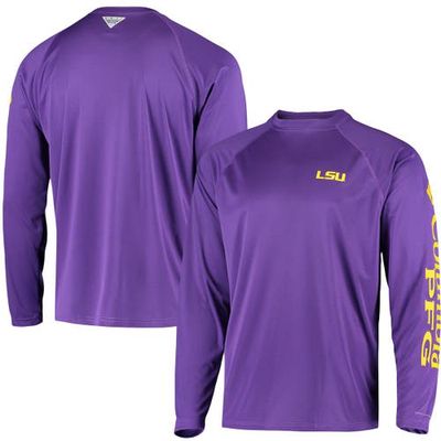 Men's Columbia Purple LSU Tigers Terminal Tackle Omni-Shade Raglan Long Sleeve T-Shirt