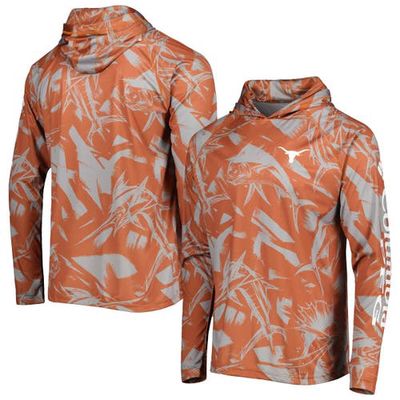 Men's Columbia Texas Orange/Gray Texas Longhorns Super Terminal Tackle Omni-Shade Raglan Long Sleeve Hoodie T-Shirt in Burnt Orange