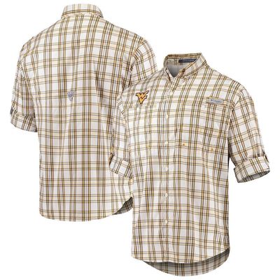 Men's Columbia White West Virginia Mountaineers Super Tamiami Omni-Shade Long Sleeve Button-Down Shirt