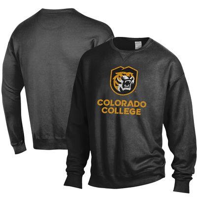 Men's ComfortWash Black Colorado College Tigers Stack Garment Dyed Crewneck Pullover Sweatshirt