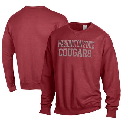 Men's ComfortWash Crimson Washington State Cougars Stack Garment Dyed Crewneck Pullover Sweatshirt