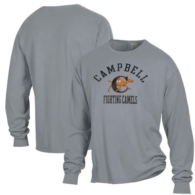 Men's ComfortWash Gray Campbell Fighting Camels Arch Logo Garment Dyed Long Sleeve T-Shirt