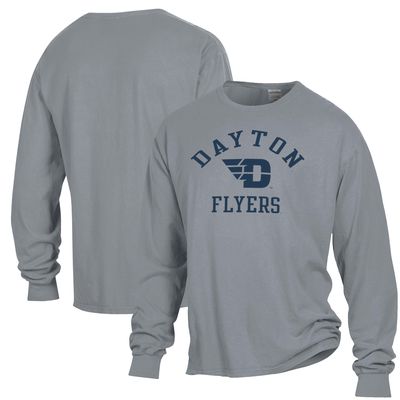 Men's ComfortWash Gray Dayton Flyers Arch Logo Garment Dyed Long Sleeve T-Shirt