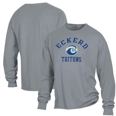 Men's ComfortWash Gray Eckerd Tritons Arch Logo Garment Dyed Long Sleeve T-Shirt