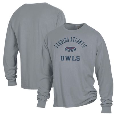 Men's ComfortWash Gray Florida Atlantic Owls Arch Logo Garment Dyed Long Sleeve T-Shirt