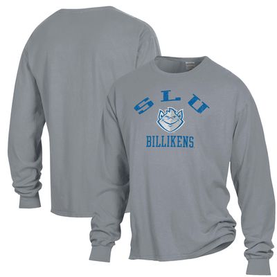 Men's ComfortWash Gray Saint Louis Billikens Arch Logo Garment Dyed Long Sleeve T-Shirt