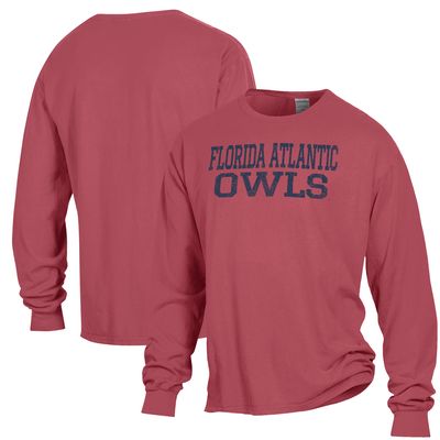 Men's ComfortWash Red Florida Atlantic Owls Stack Garment Dyed Long Sleeve T-Shirt