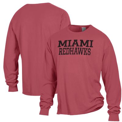 Men's ComfortWash Red Miami University RedHawks Stack Garment Dyed Long Sleeve T-Shirt