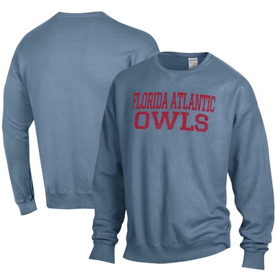 Men's ComfortWash Steel Blue Florida Atlantic Owls Stack Garment Dyed Crewneck Pullover Sweatshirt