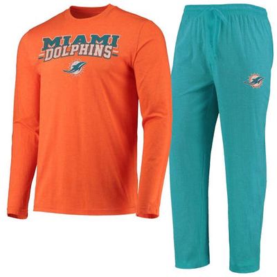 Men's Concepts Sport Aqua/Orange Miami Dolphins Meter Long Sleeve T-Shirt & Pants Sleep Set