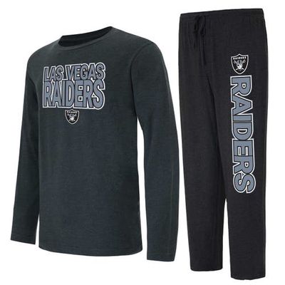 Men's Concepts Sport Black/Charcoal Las Vegas Raiders Meter Long Sleeve T-Shirt and Pants Sleep Set