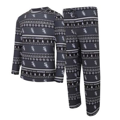 Men's Concepts Sport Black Chicago White Sox Knit Ugly Sweater Long Sleeve Top & Pants Set in Charcoal