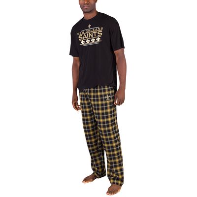 Men's Concepts Sport Black/Gold New Orleans Saints Arctic T-Shirt & Flannel Pants Sleep Set