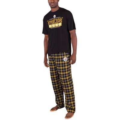 Men's Concepts Sport Black/Gold Pittsburgh Steelers Arctic T-Shirt & Flannel Pants Sleep Set