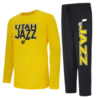 Men's Concepts Sport Black/Gold Utah Jazz Meter Long Sleeve T-Shirt & Pants Sleep Set