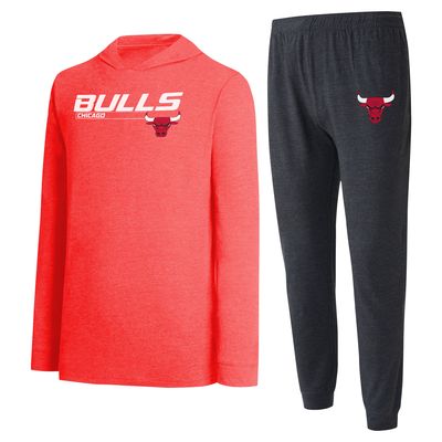 Men's Concepts Sport Black/Red Chicago Bulls Meter Pullover Hoodie & Jogger Pants Set