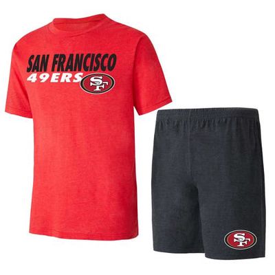 Men's Concepts Sport Black/Scarlet San Francisco 49ers Meter T-Shirt & Shorts Sleep Set