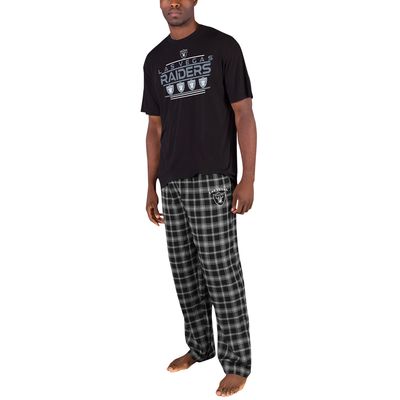 Men's Concepts Sport Black/Silver Las Vegas Raiders Arctic T-Shirt & Flannel Pants Sleep Set