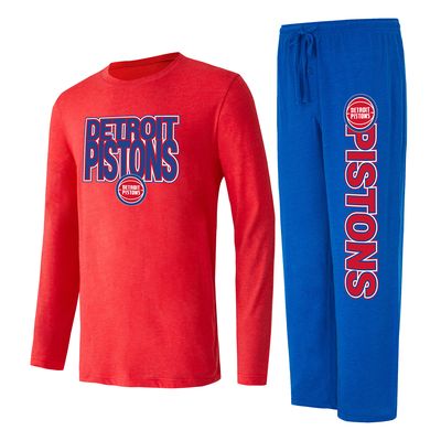 Men's Concepts Sport Blue/Red Detroit Pistons Meter Long Sleeve T-Shirt & Pants Sleep Set